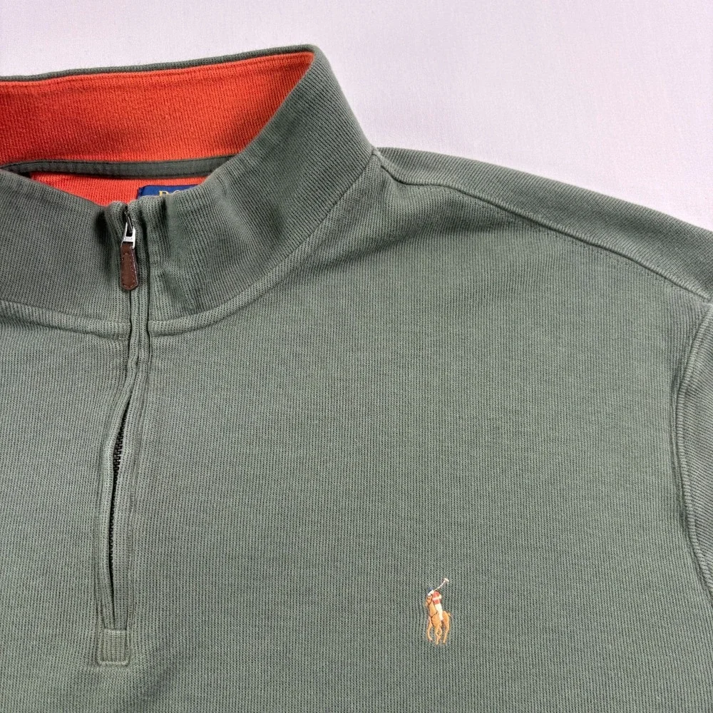 Polo Ralph Lauren Sweater Mens 3XB Big Green 1/4 Zip Pullover Estate Rib Cotton